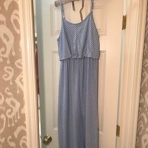 blue and white maxi dress.